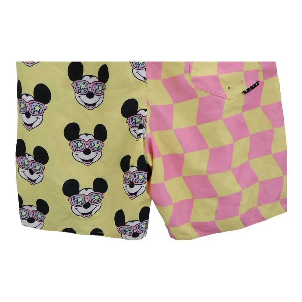 Neff x Disney Mickey Mouse Checkered Swim Trunks Shorts Men's Large